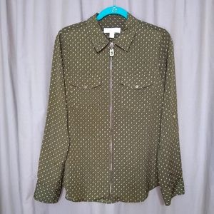 Michael MK olive green stud print zip up blouse